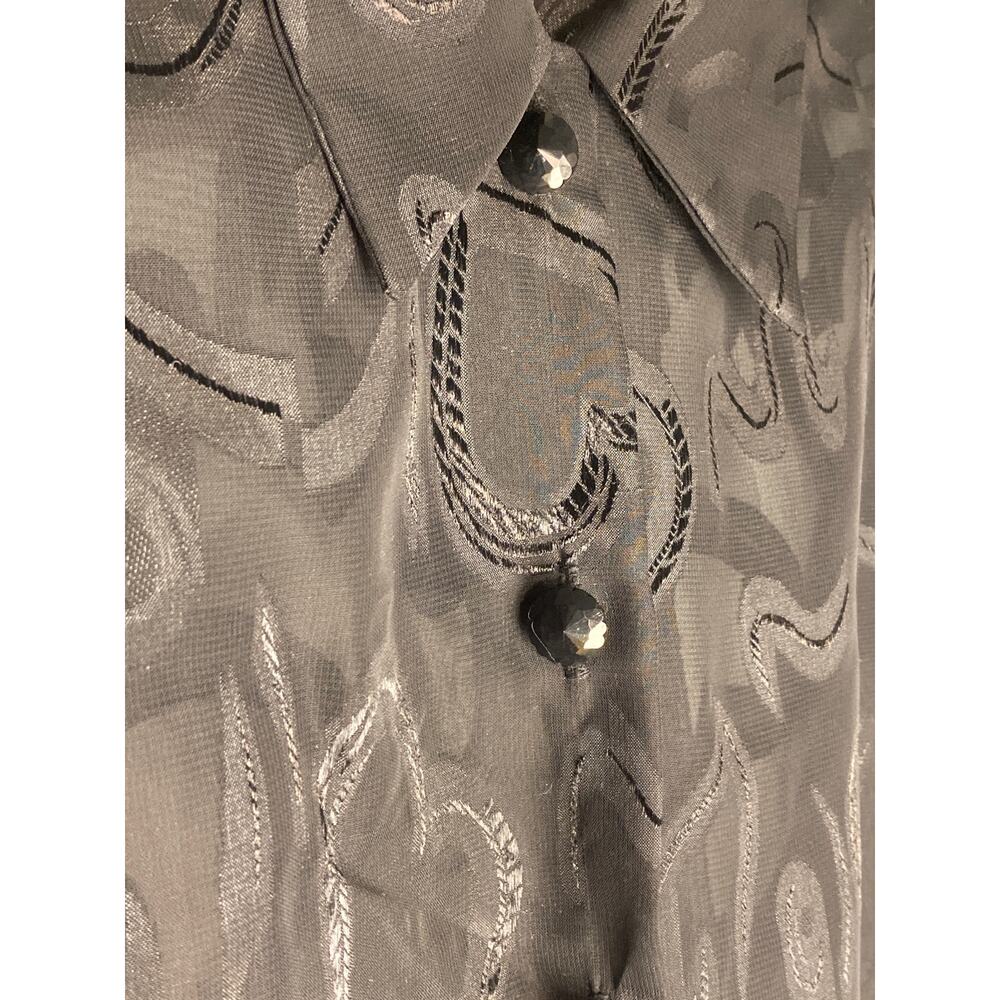 Vintage Heart Print Expose Sheer Blouse 90s Y2K Black Squiggle ~ Sz M - Picture 7 of 11